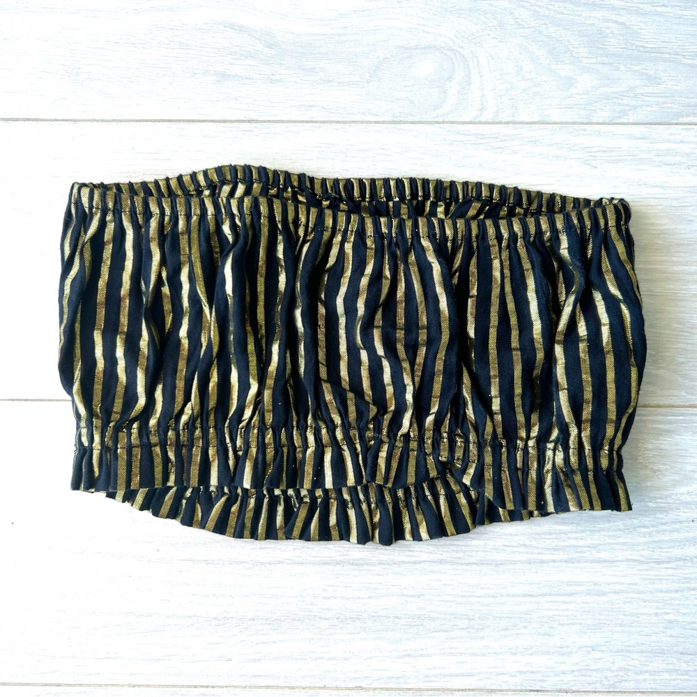 ASOS Petite Gold Metallic Stripe Bandeau Tube Top with Paper-bag High Waist Pant - Picture 13 of 15